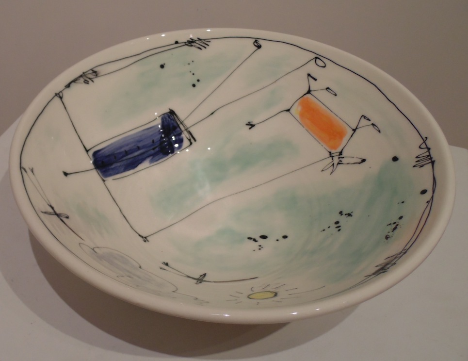 Peter Henderson | Stick Figure and Dog  Bowl  Inside | Pottery | McATamney Gallery | Geraldine NZ